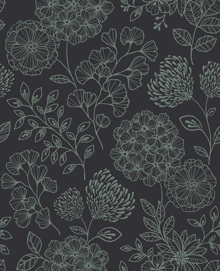 Ada Charcoal Floral Wallpaper by A-Street Prints Scott Living II Covers about 56.4 square feet 20.5-in by 33-ft long roll Unpasted 25.2 - Fabric Carolina -
