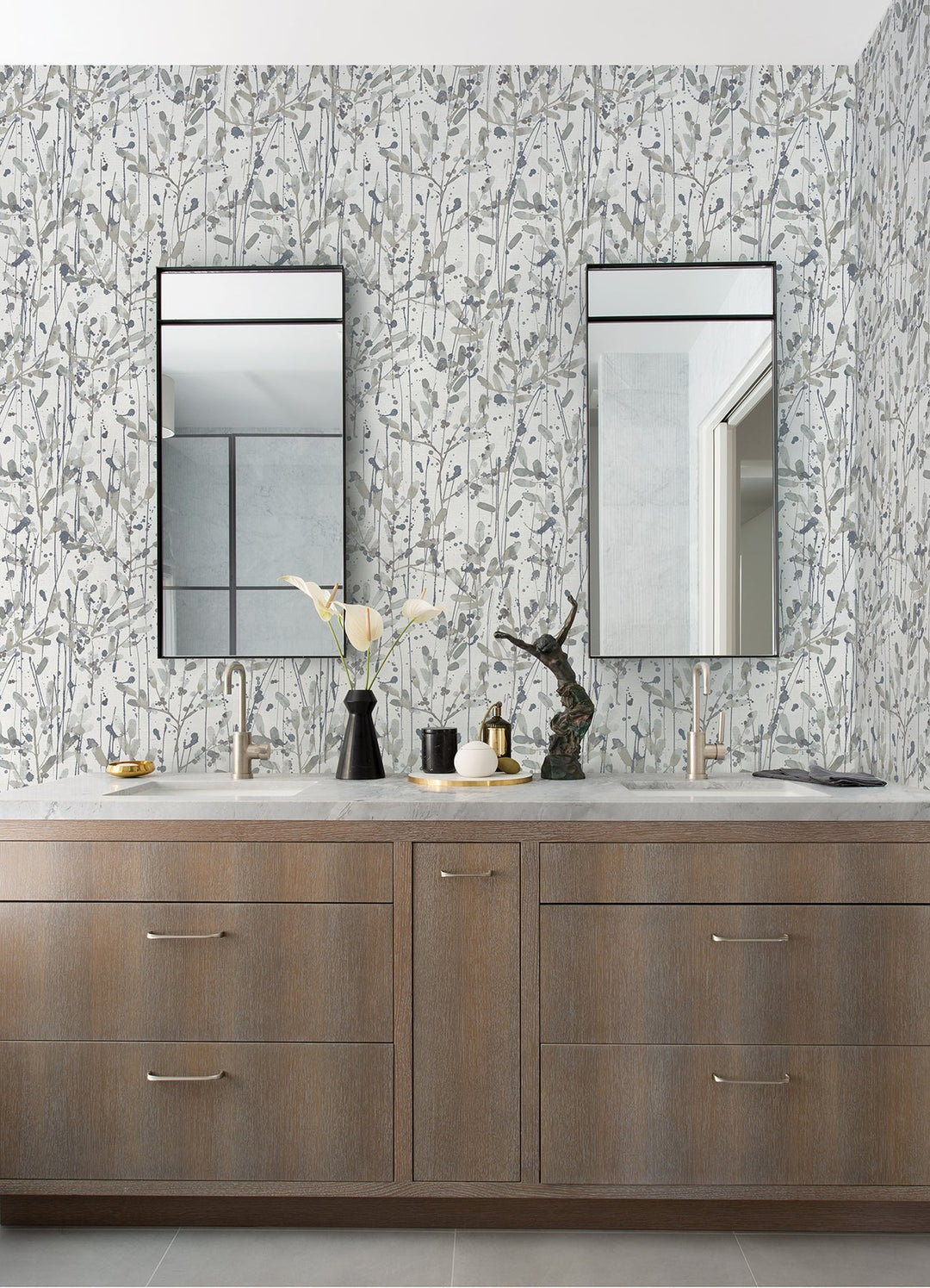 Leandra Grey Floral Trail Wallpaper by A-Street Prints Designer