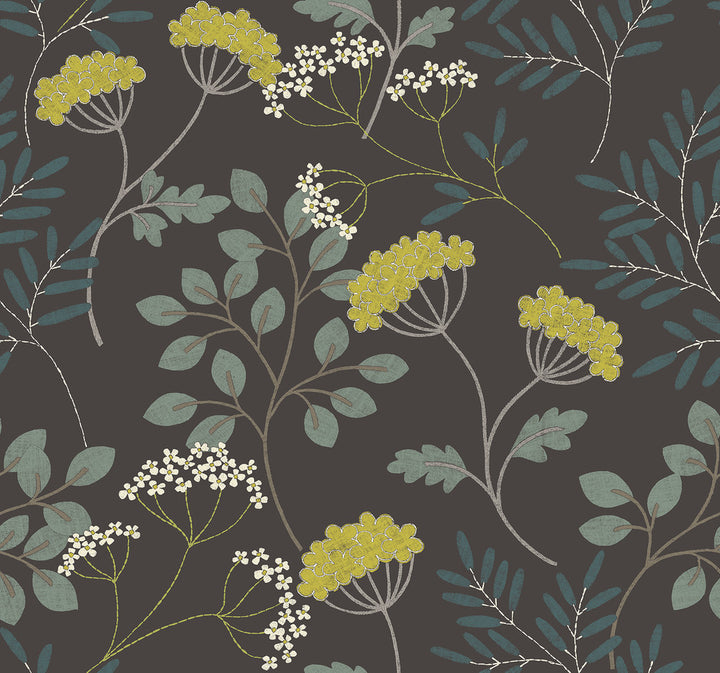 Sorrel Black Botanical Wallpaper by A-Street Prints Scott Living II Covers about 60.8 square feet 27-in by 27-ft long roll Unpasted 25.2 - Fabric Carolina -