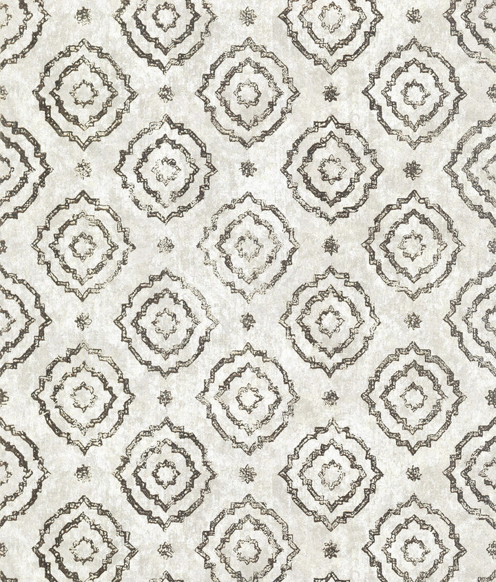 Uma Platinum Medallion Wallpaper by A-Street Prints Grey Resource Covers about 75.9 square feet China Unpasted 25.2-in repeat, straight match 27.6-in by 33-ft long roll - Fabric Carolina -