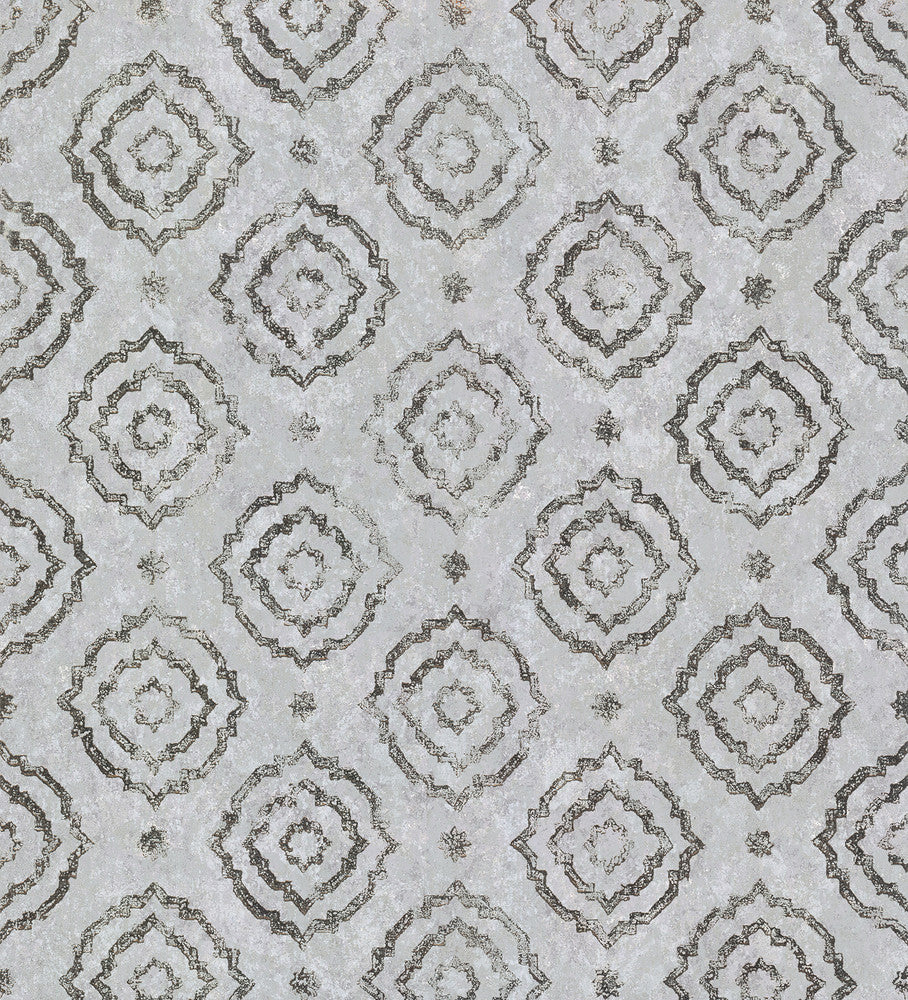 Uma Silver Medallion Wallpaper by A-Street Prints Grey Resource Covers about 75.9 square feet 27.6-in by 33-ft long roll Unpasted 25.2 - Fabric Carolina -