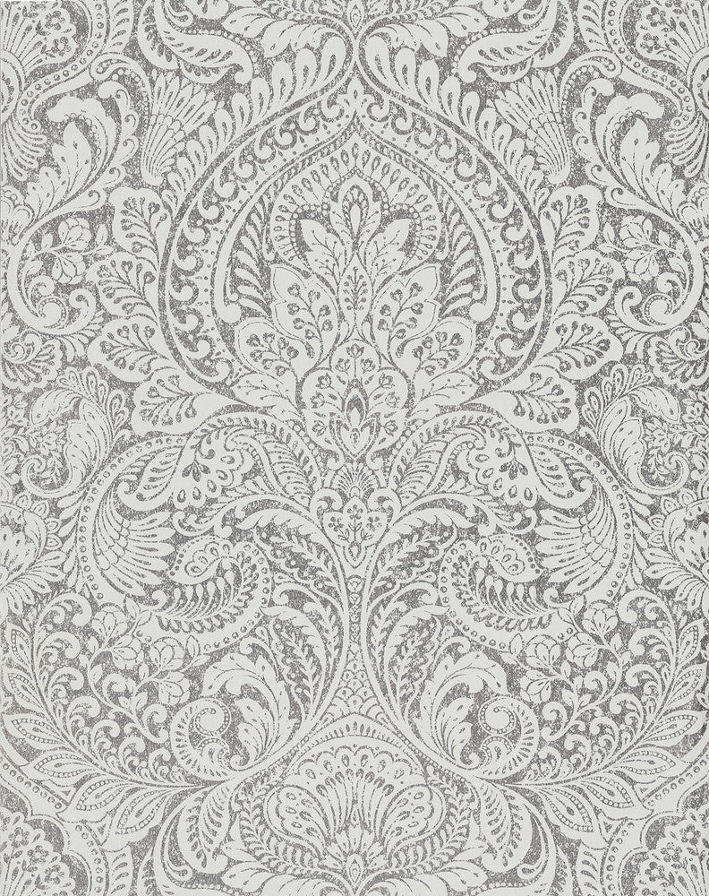 Artemis Silver Damask Wallpaper by A-Street Prints Grey Resource Covers about 57.5 square feet 20.9-in by 33-ft long roll Unpasted 25.2 - Fabric Carolina -