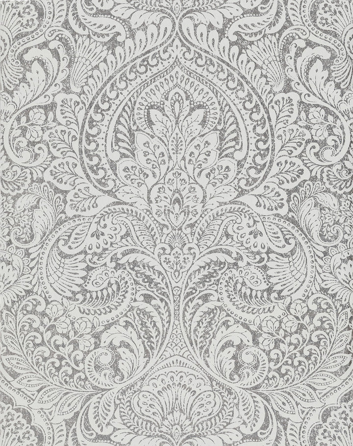 Artemis Silver Damask Wallpaper by A-Street Prints Grey Resource Covers about 57.5 square feet 20.9-in by 33-ft long roll Unpasted 25.2 - Fabric Carolina -