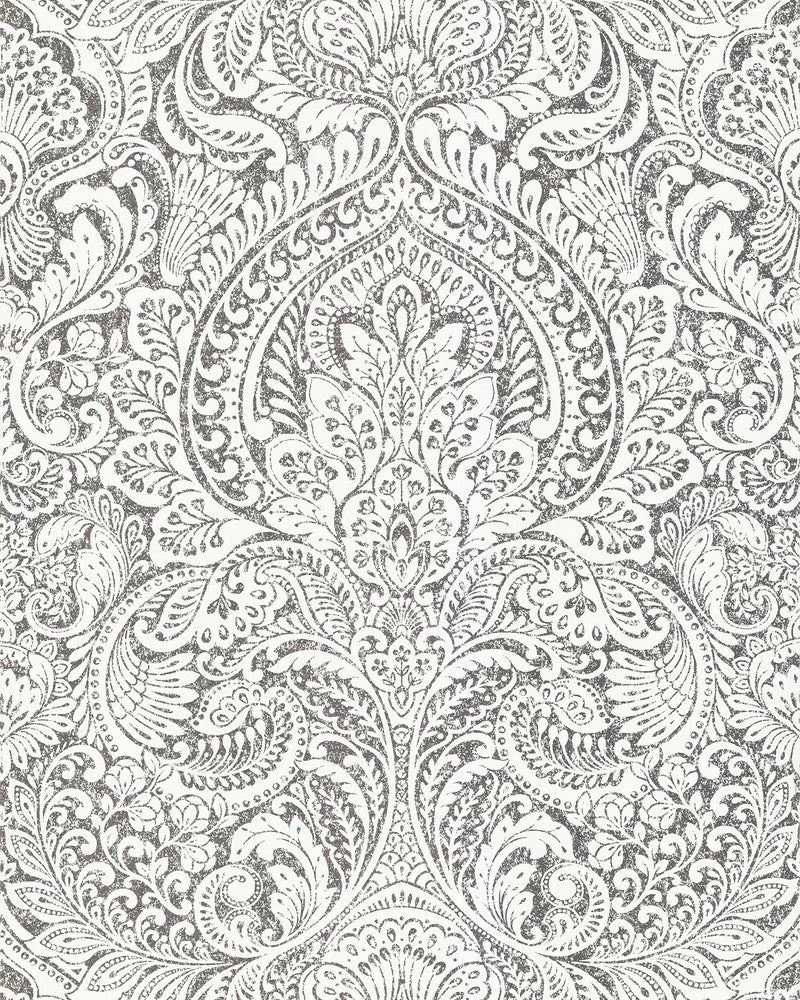 Artemis Platinum Damask Wallpaper by A-Street Prints Grey Resource Covers about 57.5 square feet 20.9-in by 33-ft long roll Unpasted 25.2 - Fabric Carolina -
