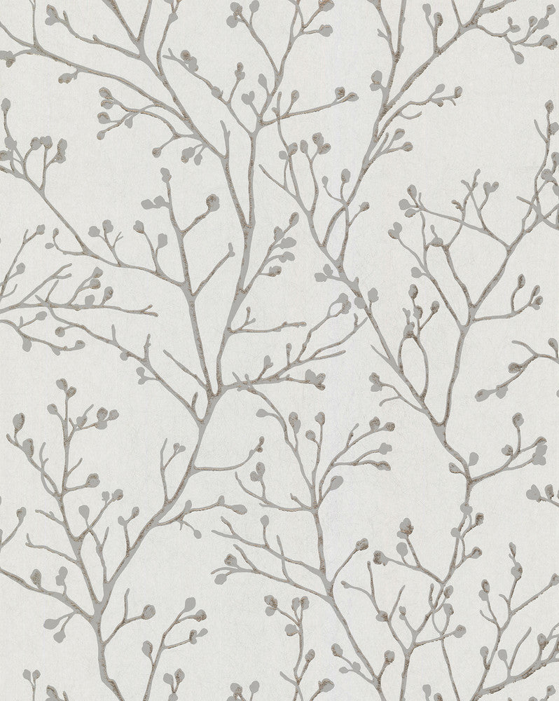 Koura Silver Branches Wallpaper by A-Street Prints Grey Resource Covers about 57.5 square feet 20.9-in by 33-ft long roll Unpasted 12.5 - Fabric Carolina -