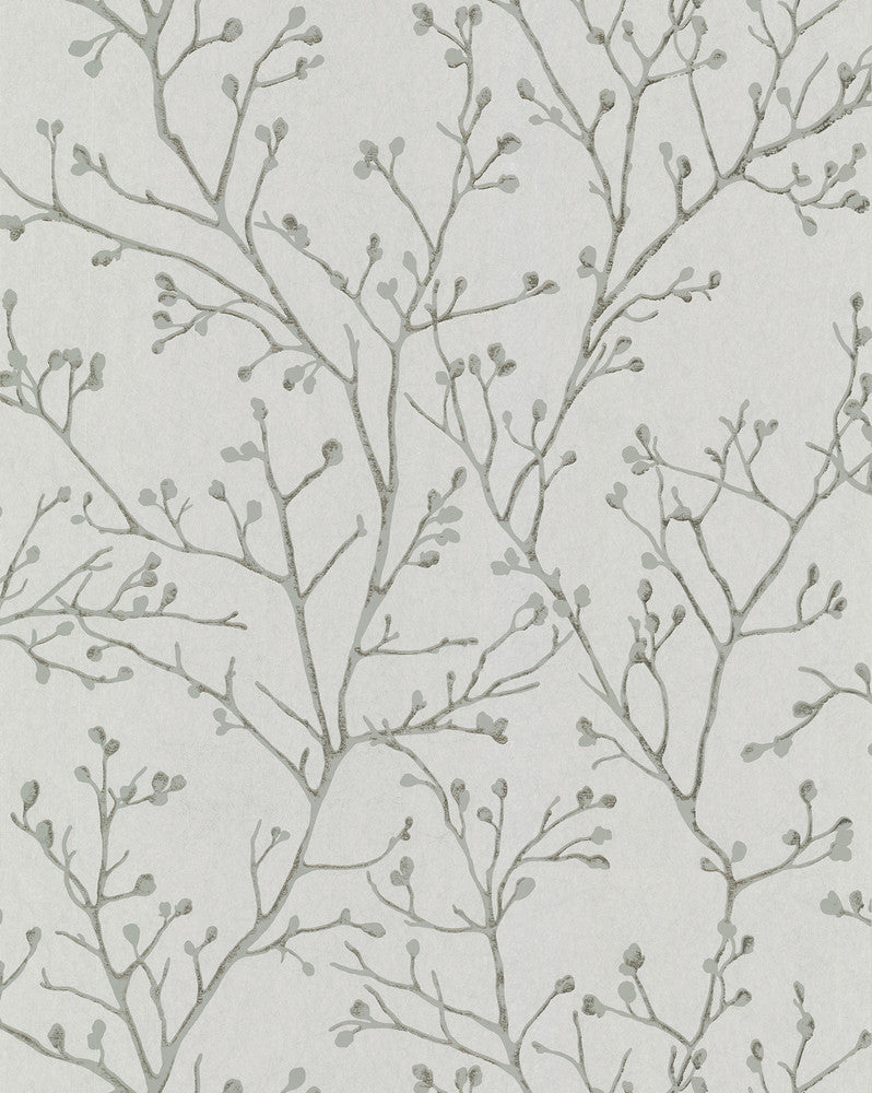 Koura Platinum Branches Wallpaper by A-Street Prints Grey Resource Covers about 57.5 square feet 20.9-in by 33-ft long roll Unpasted 12.5 - Fabric Carolina -