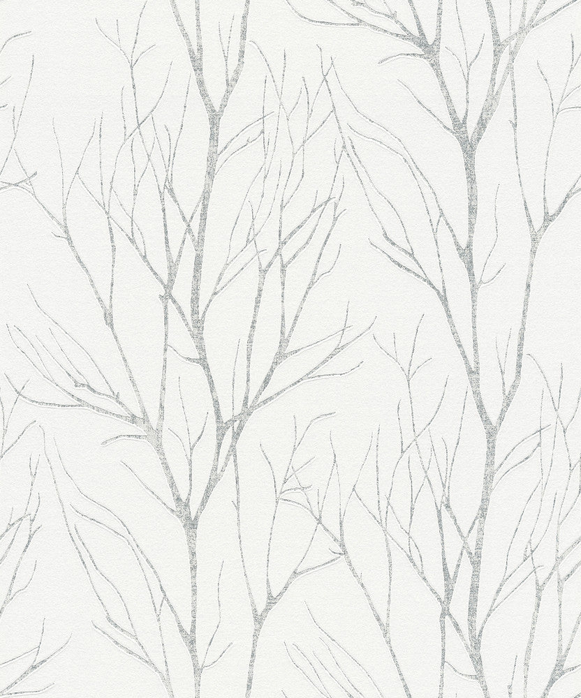 Diani White Metallic Tree Wallpaper by Advantage Bali Covers about 57.8 square feet 21-in by 33-ft long roll Unpasted 25.2 - Fabric Carolina -