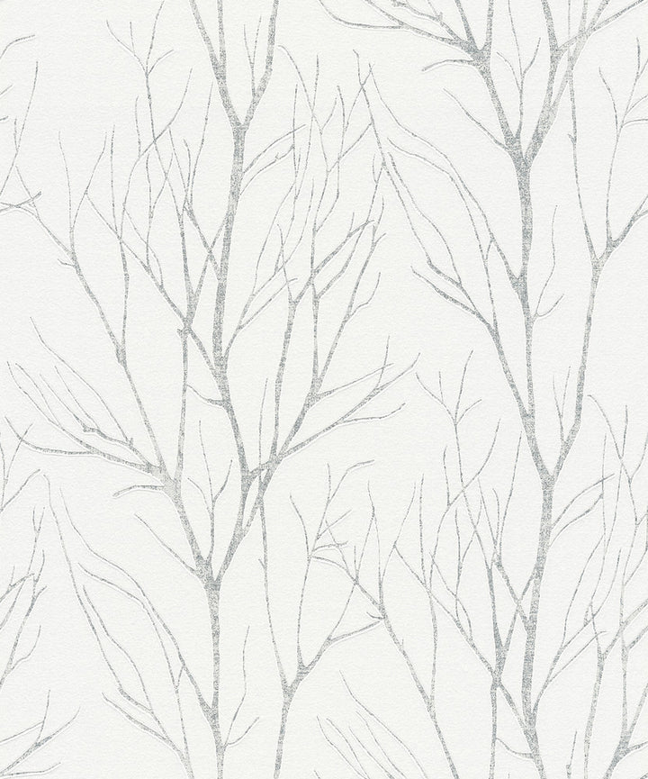Diani White Metallic Tree Wallpaper by Advantage Bali Covers about 57.8 square feet 21-in by 33-ft long roll Unpasted 25.2 - Fabric Carolina -