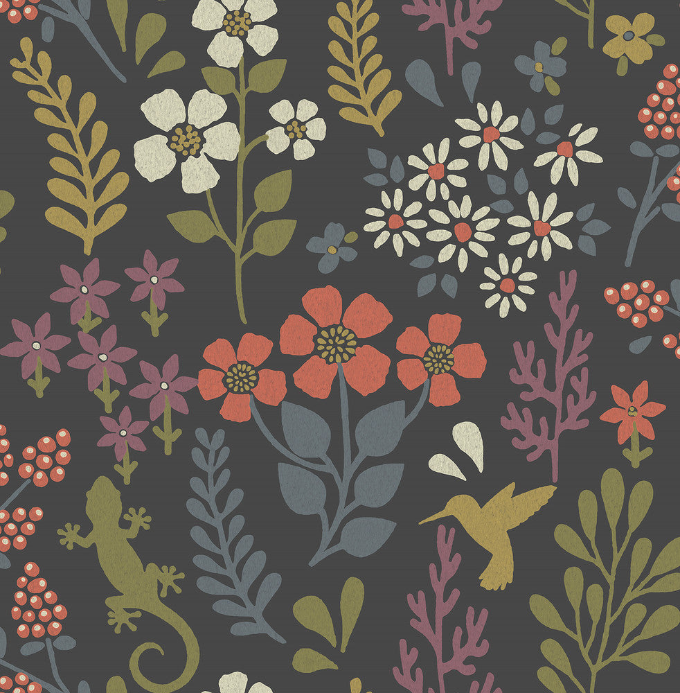 Karina Charcoal Meadow Wallpaper by Advantage Splash Covers about 56.4 square feet 20.5-in by 33-ft long roll Unpasted 10.4 - Fabric Carolina -
