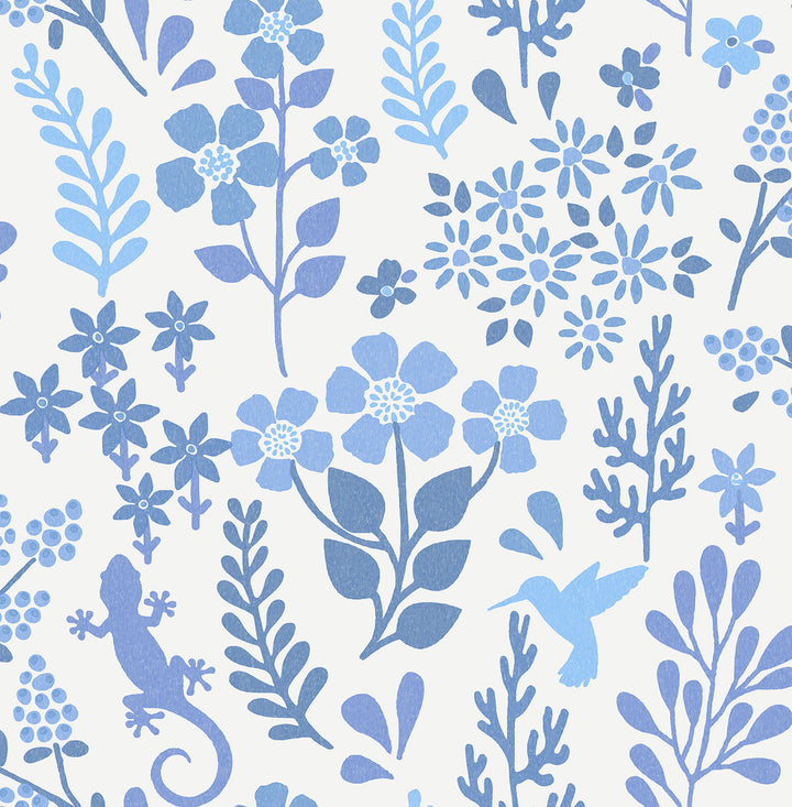 Karina Blue Meadow Wallpaper by Advantage Splash Covers about 56.4 square feet 20.5-in by 33-ft long roll Unpasted 10.4 - Fabric Carolina -
