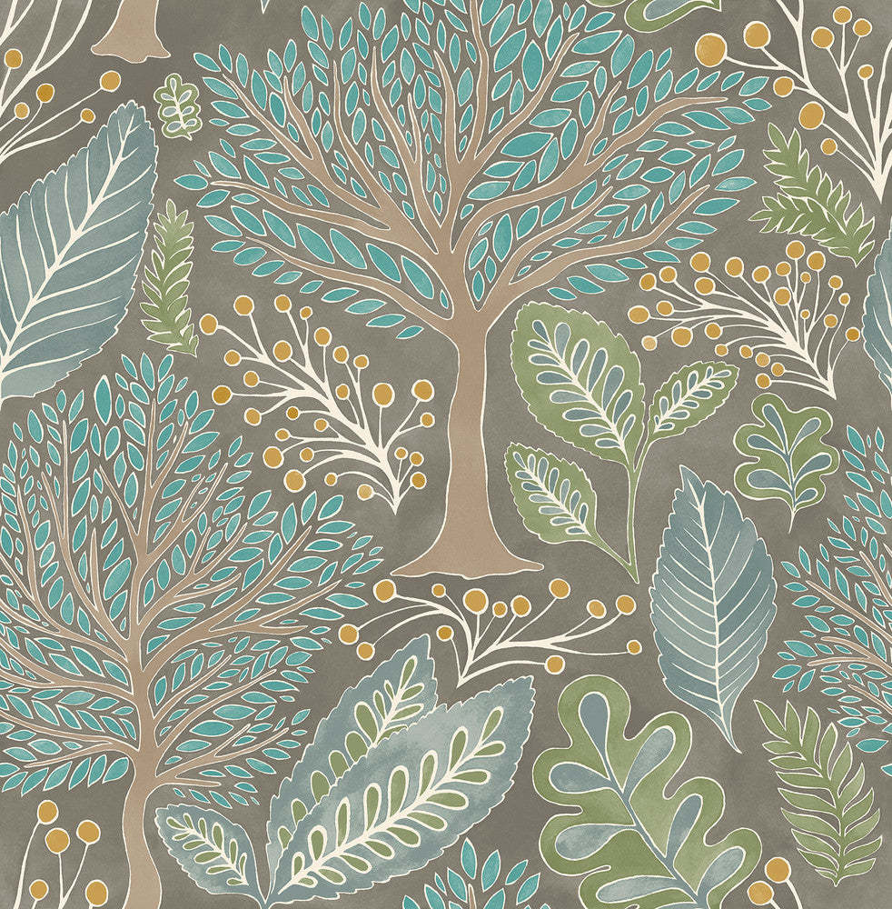 Kiah Taupe Forest Wallpaper by Advantage Splash Covers about 56.4 square feet 20.5-in by 33-ft long roll Unpasted 20.9 - Fabric Carolina -