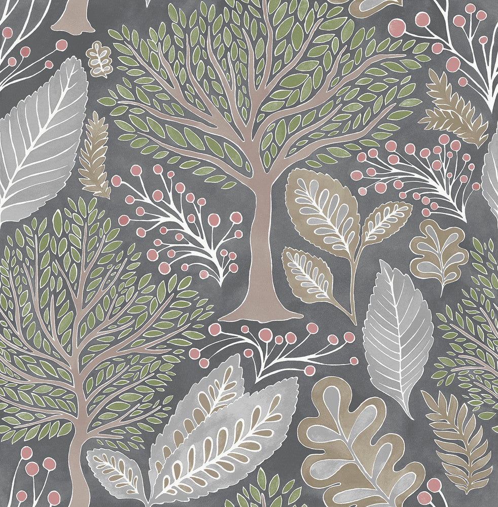 Kiah Grey Forest Wallpaper by Advantage Splash Covers about 56.4 square feet 20.5-in by 33-ft long roll Unpasted 20.9 - Fabric Carolina -