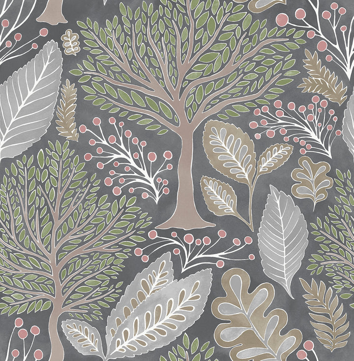 Kiah Grey Forest Wallpaper by Advantage Splash Covers about 56.4 square feet 20.5-in by 33-ft long roll Unpasted 20.9 - Fabric Carolina -