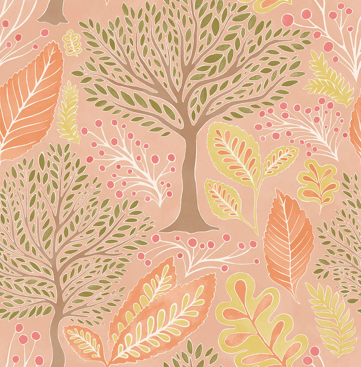 Kiah Blush Forest Wallpaper by Advantage Splash Covers about 56.4 square feet 20.5-in by 33-ft long roll Unpasted 20.9 - Fabric Carolina -