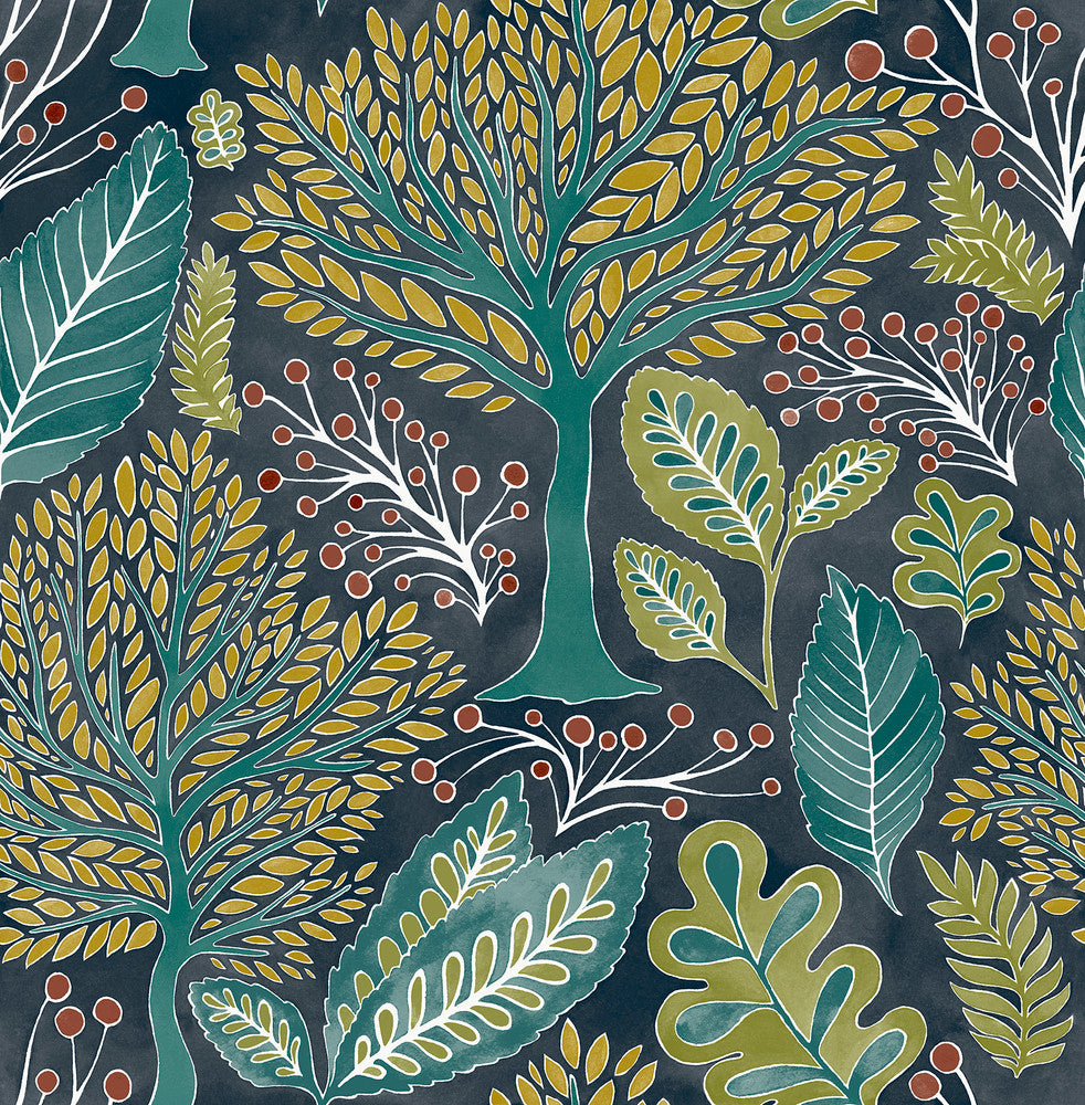 Kiah Blue Forest Wallpaper by Advantage Splash Covers about 56.4 square feet 20.5-in by 33-ft long roll Unpasted 20.9 - Fabric Carolina -