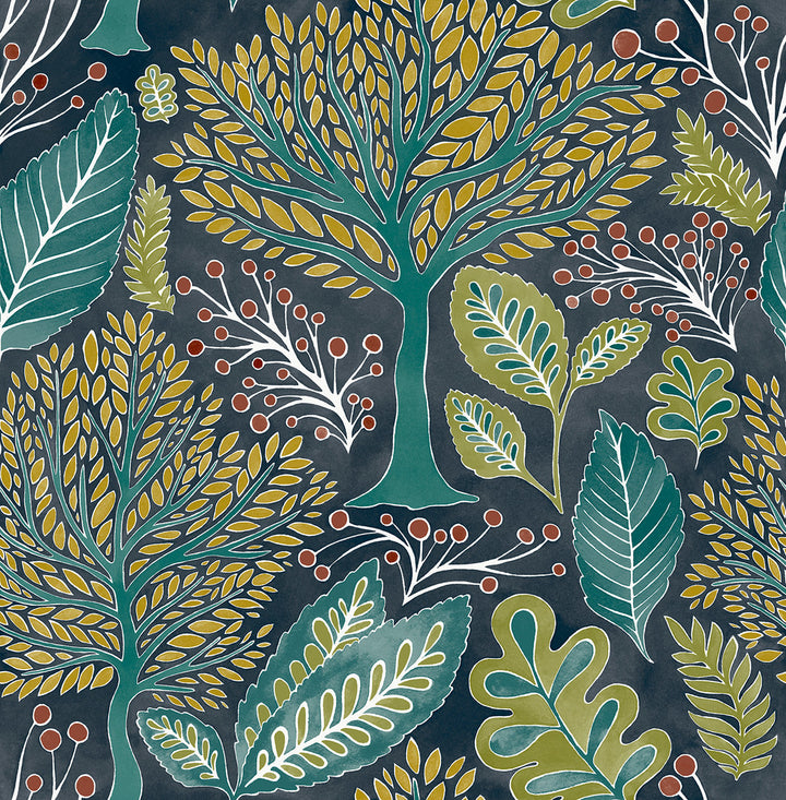Kiah Blue Forest Wallpaper by Advantage Splash Covers about 56.4 square feet 20.5-in by 33-ft long roll Unpasted 20.9 - Fabric Carolina -