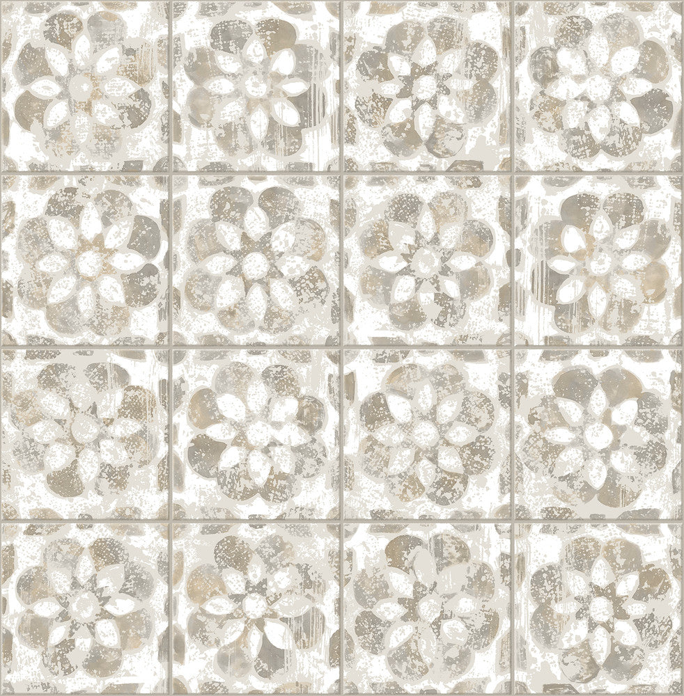 Izeda Taupe Floral Tile Wallpaper by Advantage Splash Covers about 56.4 square feet 20.5-in by 33-ft long roll Unpasted 20.9 - Fabric Carolina -