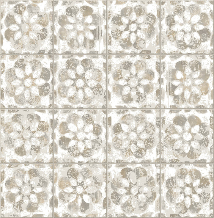 Izeda Taupe Floral Tile Wallpaper by Advantage Splash Covers about 56.4 square feet 20.5-in by 33-ft long roll Unpasted 20.9 - Fabric Carolina -