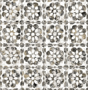 Izeda Black Floral Tile Wallpaper by Advantage