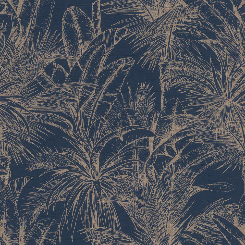 Serra Dark Blue Palm Wallpaper by Advantage Splash Covers about 57.5 square feet 20.9-in by 33-ft long roll Unpasted 20.9 - Fabric Carolina -