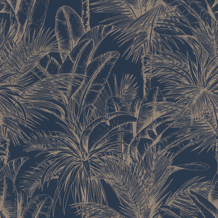 Serra Dark Blue Palm Wallpaper by Advantage Splash Covers about 57.5 square feet 20.9-in by 33-ft long roll Unpasted 20.9 - Fabric Carolina -