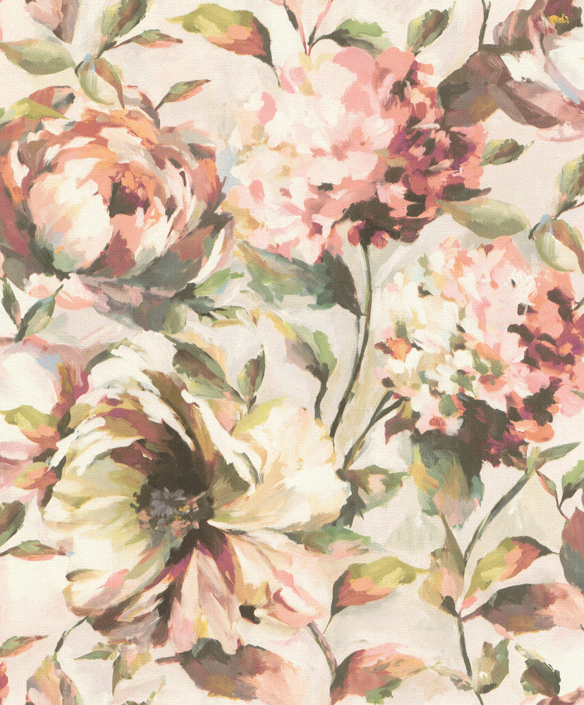 Attia Blush Floral Wallpaper by Advantage Splash Covers about 57.5 square feet 20.9-in by 33-ft long roll Unpasted 12.6 - Fabric Carolina -