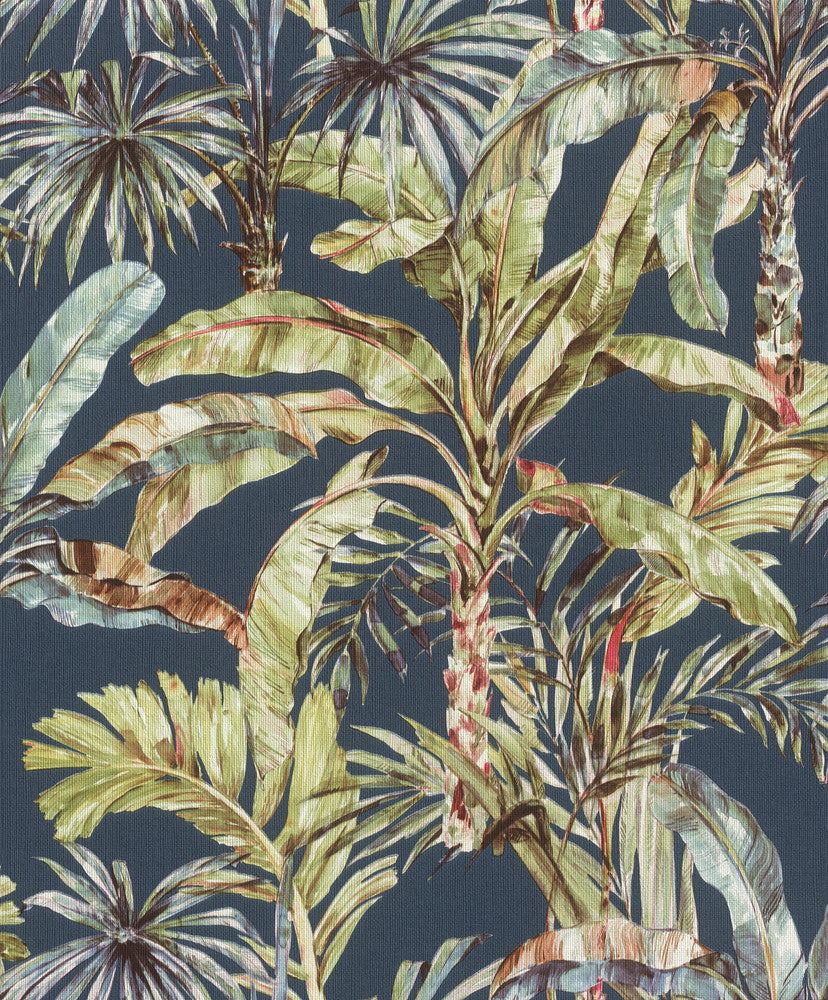 Calle Blue Tropical Wallpaper by Advantage Splash Covers about 57.5 square feet 20.9-in by 33-ft long roll Unpasted 12.6 - Fabric Carolina -