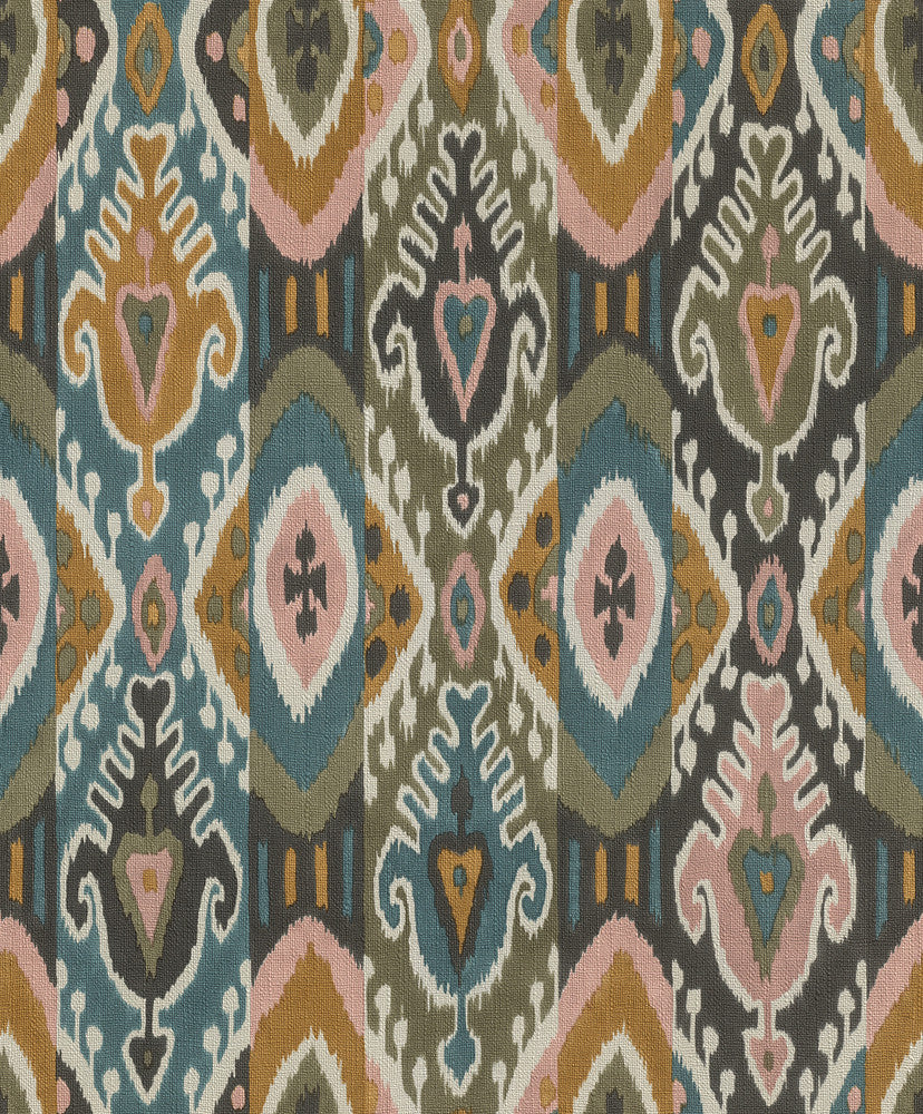 Villon Mustard Ikat Wallpaper by Advantage Splash Covers about 57.5 square feet 20.9-in by 33-ft long roll Unpasted 25.2 - Fabric Carolina -