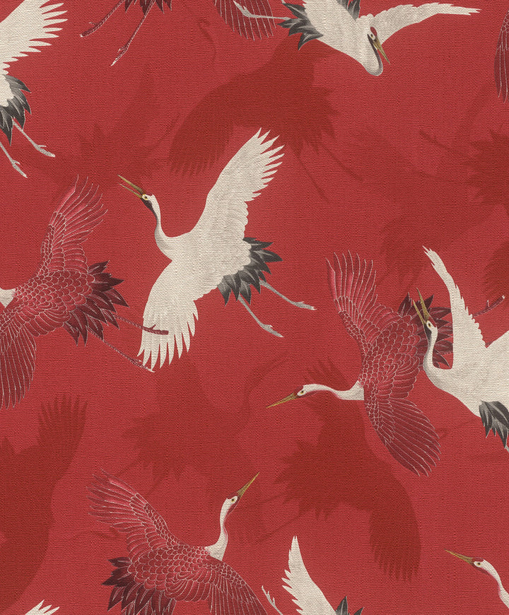 Kusama Red Crane Wallpaper by Advantage Splash Covers about 57.5 square feet 20.9-in by 33-ft long roll Unpasted 12.6 - Fabric Carolina -