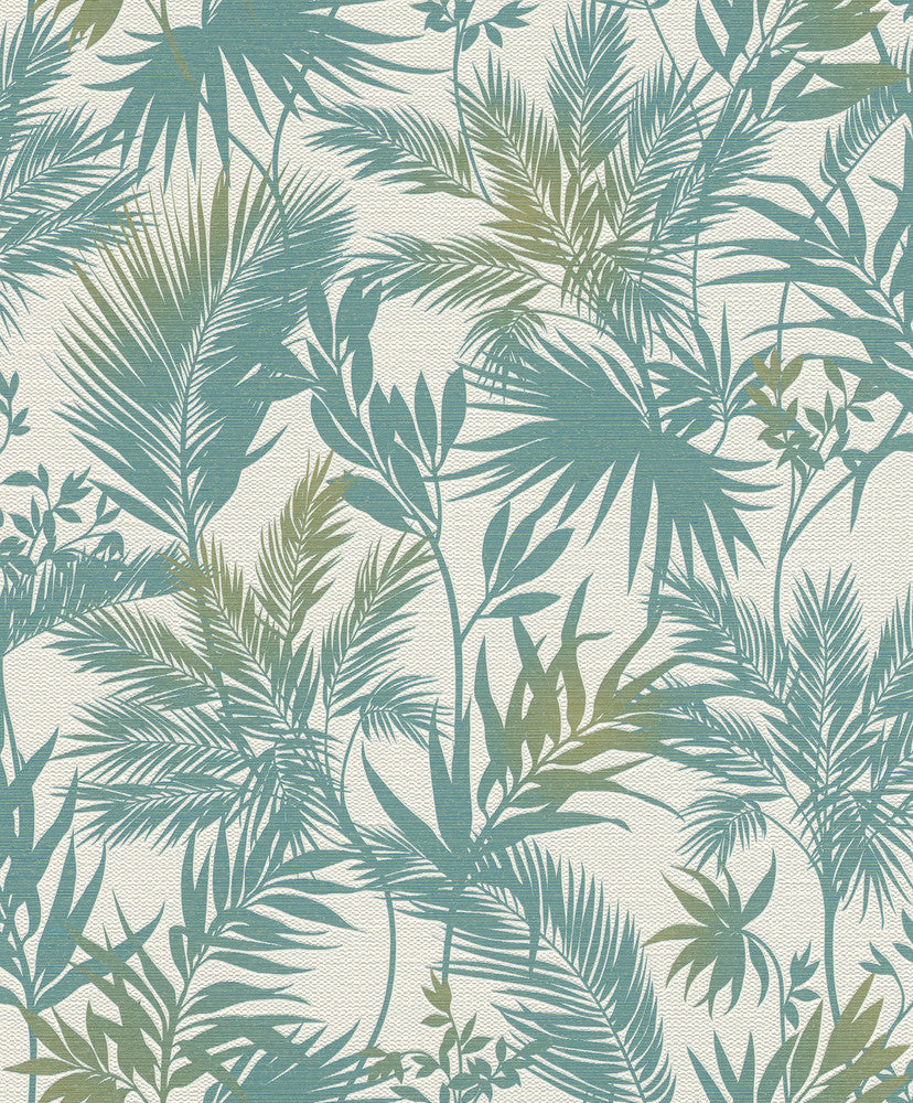 Saura Teal Frond Wallpaper by Advantage Splash Covers about 57.5 square feet 20.9-in by 33-ft long roll Unpasted 12.6 - Fabric Carolina -