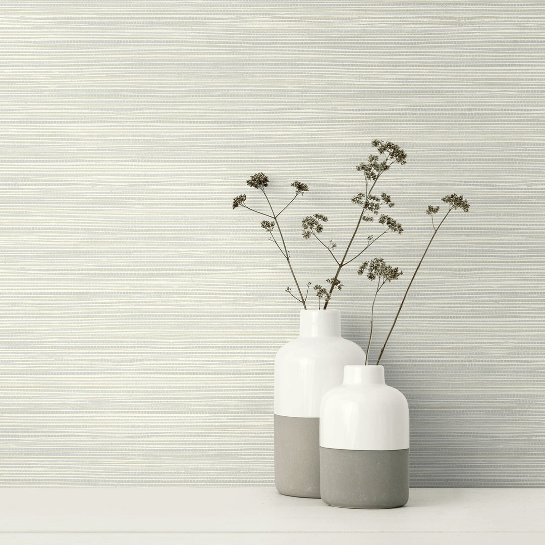 Bondi Light Grey Grasscloth Texture Wallpaper by Warner Designer