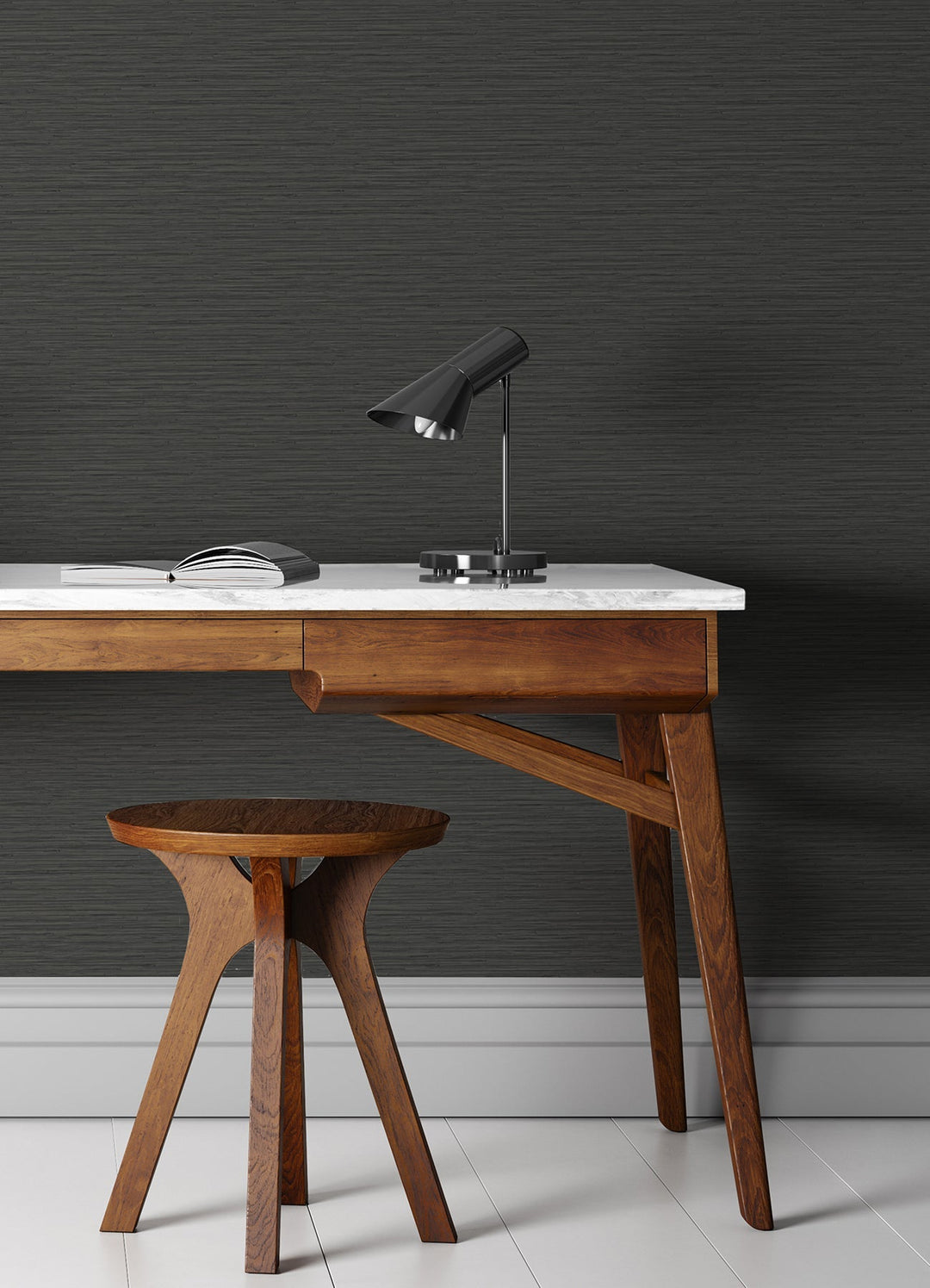 Rushmore Black Faux Grasscloth Wallpaper by A-Street Prints Designer