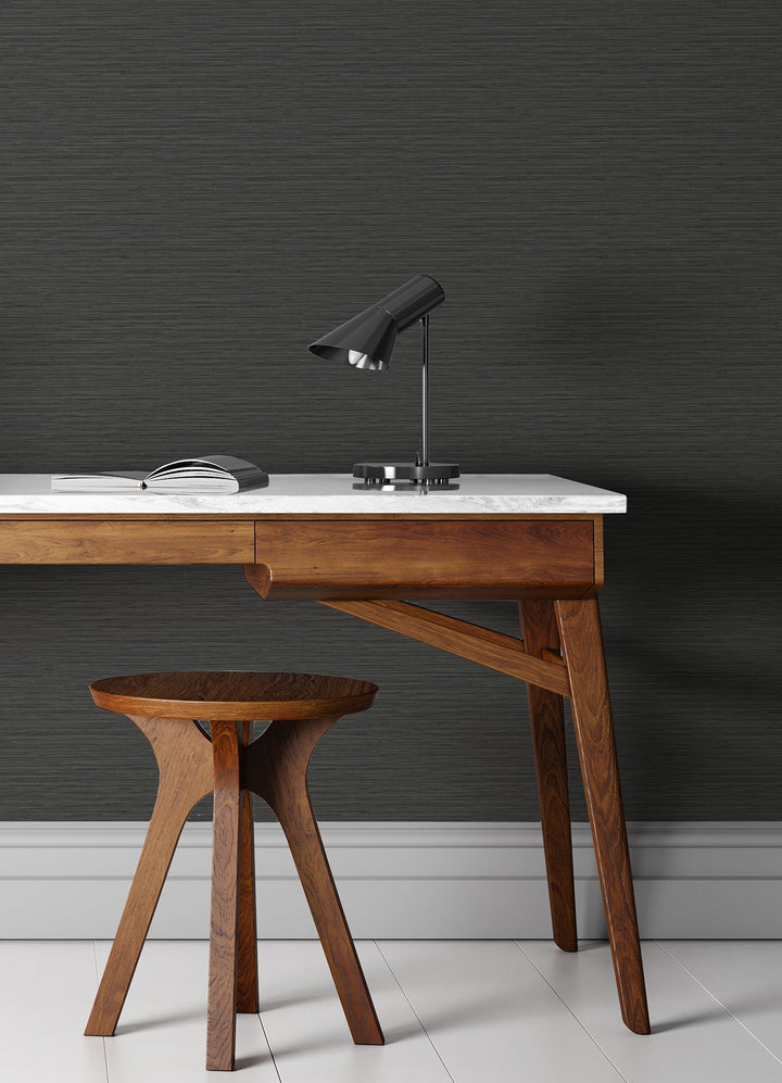 Rushmore Black Faux Grasscloth Wallpaper by A-Street Prints Designer