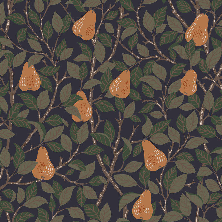 Pirum Navy Pear Wallpaper by A-Street Prints Annelie Covers about 57.5 square feet 20.9-in by 33-ft long roll Unpasted 20.9 - Fabric Carolina -
