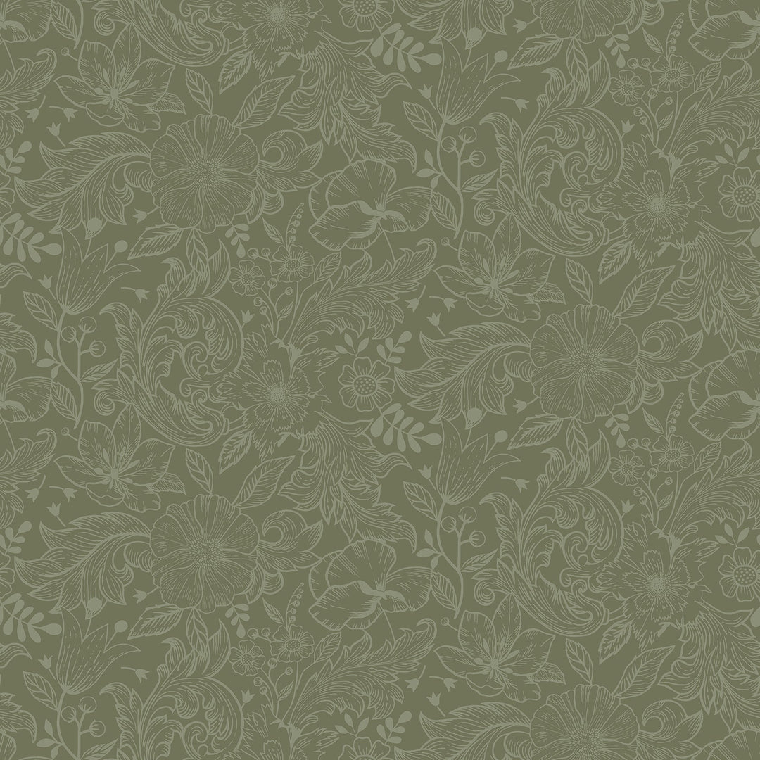 Wilma Green Floral Block Print Wallpaper by A-Street Prints Designer