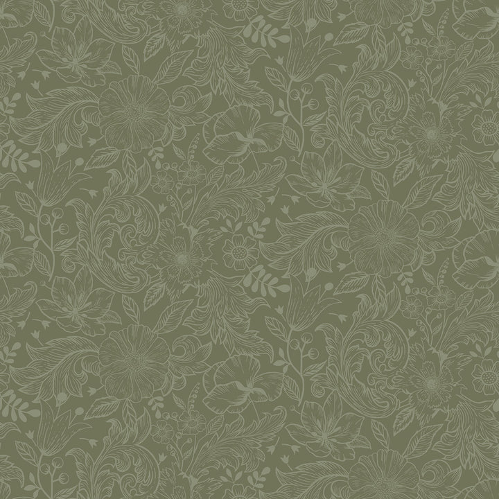 Wilma Green Floral Block Print Wallpaper by A-Street Prints Designer