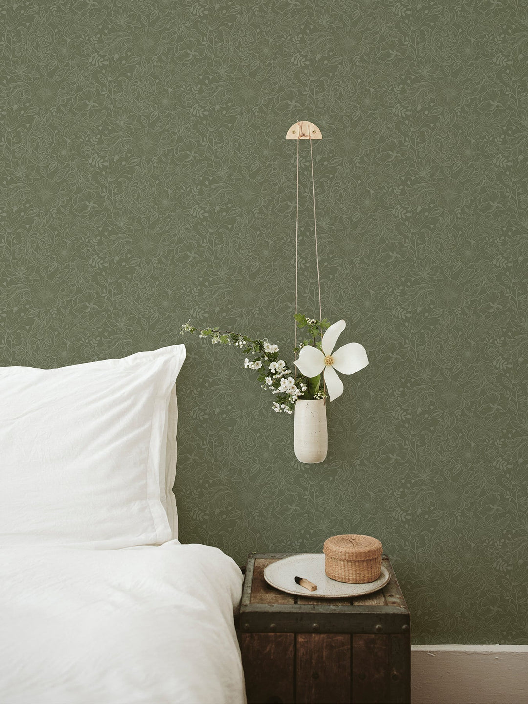 Wilma Green Floral Block Print Wallpaper by A-Street Prints Designer