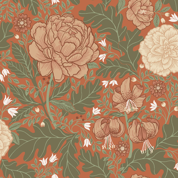 Camille Red Peony & Lily Wallpaper by A-Street Prints Annelie Covers about 57.5 square feet 20.9-in by 33-ft long roll Unpasted 20.9 - Fabric Carolina -