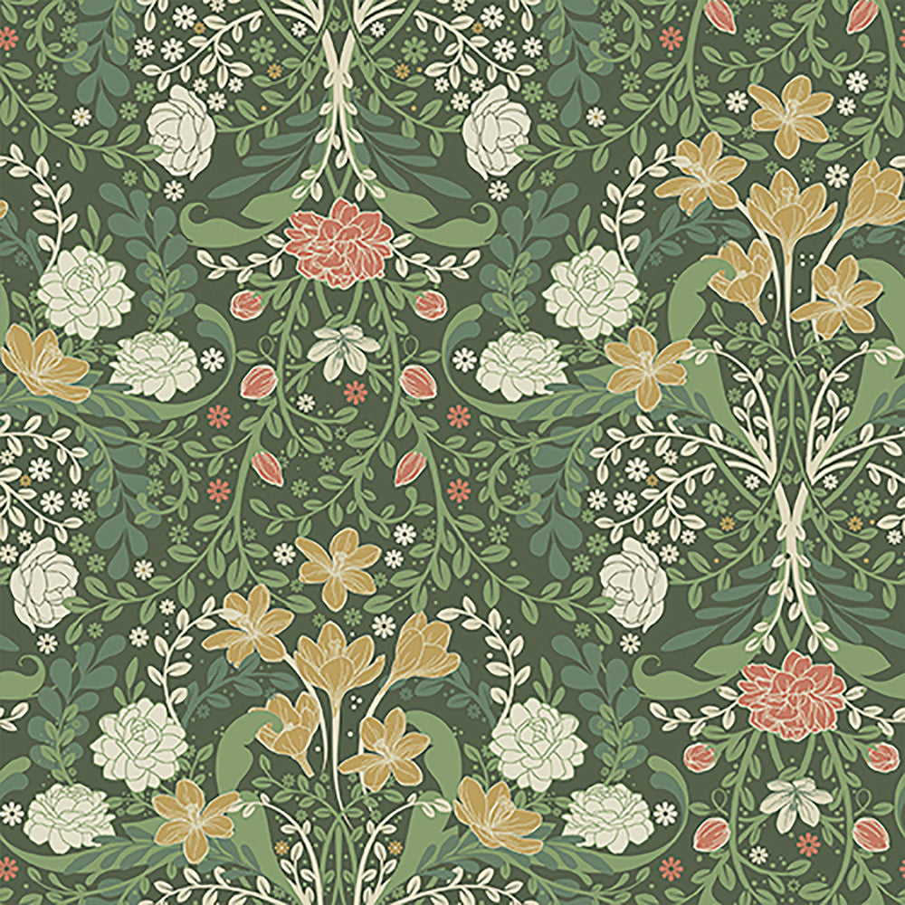 Froso Green Garden Damask Wallpaper by A-Street Prints Annelie Covers about 57.5 square feet 20.9-in by 33-ft long roll Unpasted 20.9 - Fabric Carolina -