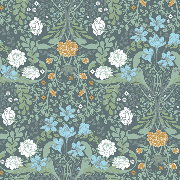 Froso Turquoise Garden Damask Wallpaper by A-Street Prints Annelie Covers about 57.5 square feet 20.9-in by 33-ft long roll Unpasted 20.9 - Fabric Carolina -