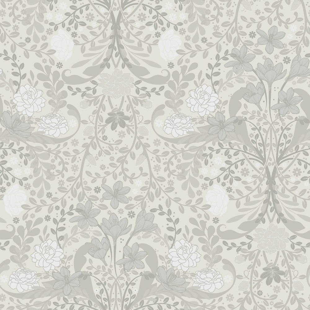 Froso Light Grey Garden Damask Wallpaper by A-Street Prints Annelie Covers about 57.5 square feet 20.9-in by 33-ft long roll Unpasted 20.9 - Fabric Carolina -