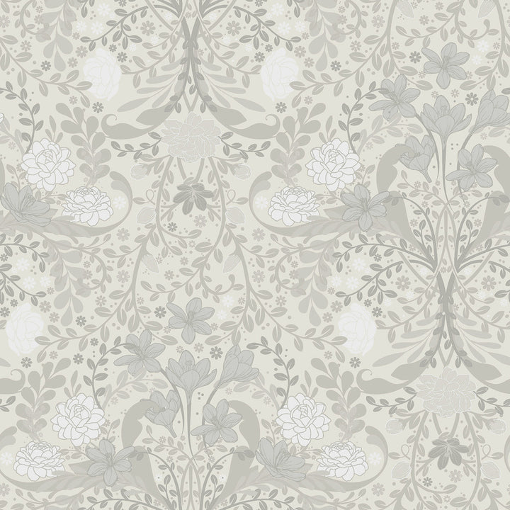 Froso Light Grey Garden Damask Wallpaper by A-Street Prints Annelie Covers about 57.5 square feet 20.9-in by 33-ft long roll Unpasted 20.9 - Fabric Carolina -