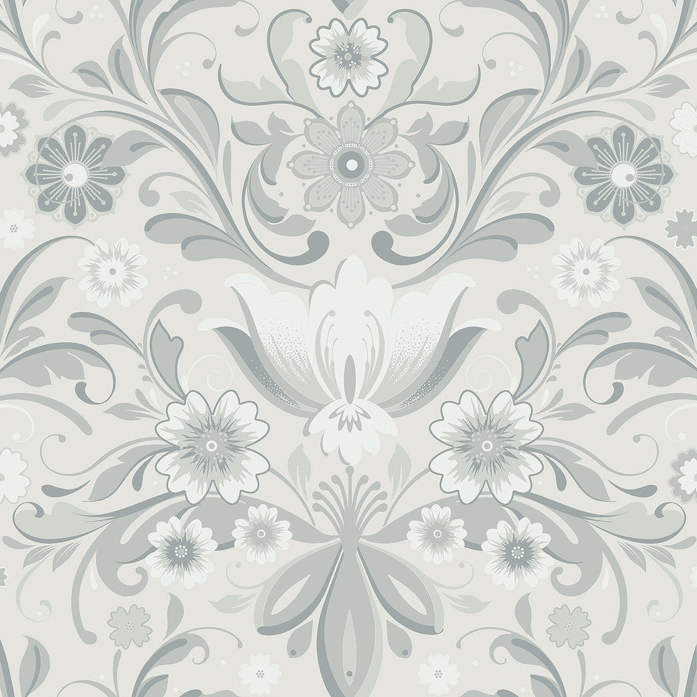Ostanskar Light Grey Retro Floral Wallpaper by A-Street Prints Annelie Covers about 57.5 square feet 20.9-in by 33-ft long roll Unpasted 20.9 - Fabric Carolina -