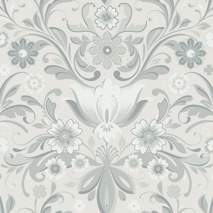 Ostanskar Light Grey Retro Floral Wallpaper by A-Street Prints Annelie Covers about 57.5 square feet 20.9-in by 33-ft long roll Unpasted 20.9 - Fabric Carolina -