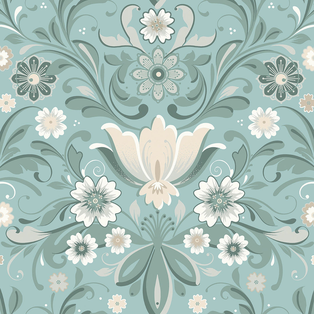 Ostanskar Turquoise Retro Floral Wallpaper by A-Street Prints Designer
