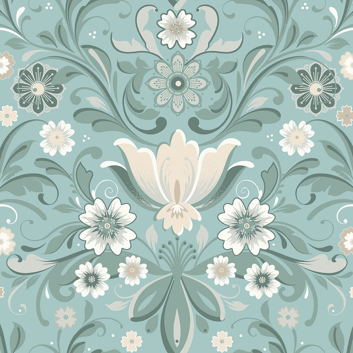 Ostanskar Turquoise Retro Floral Wallpaper by A-Street Prints Designer