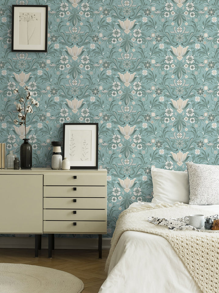 Ostanskar Turquoise Retro Floral Wallpaper by A-Street Prints Designer