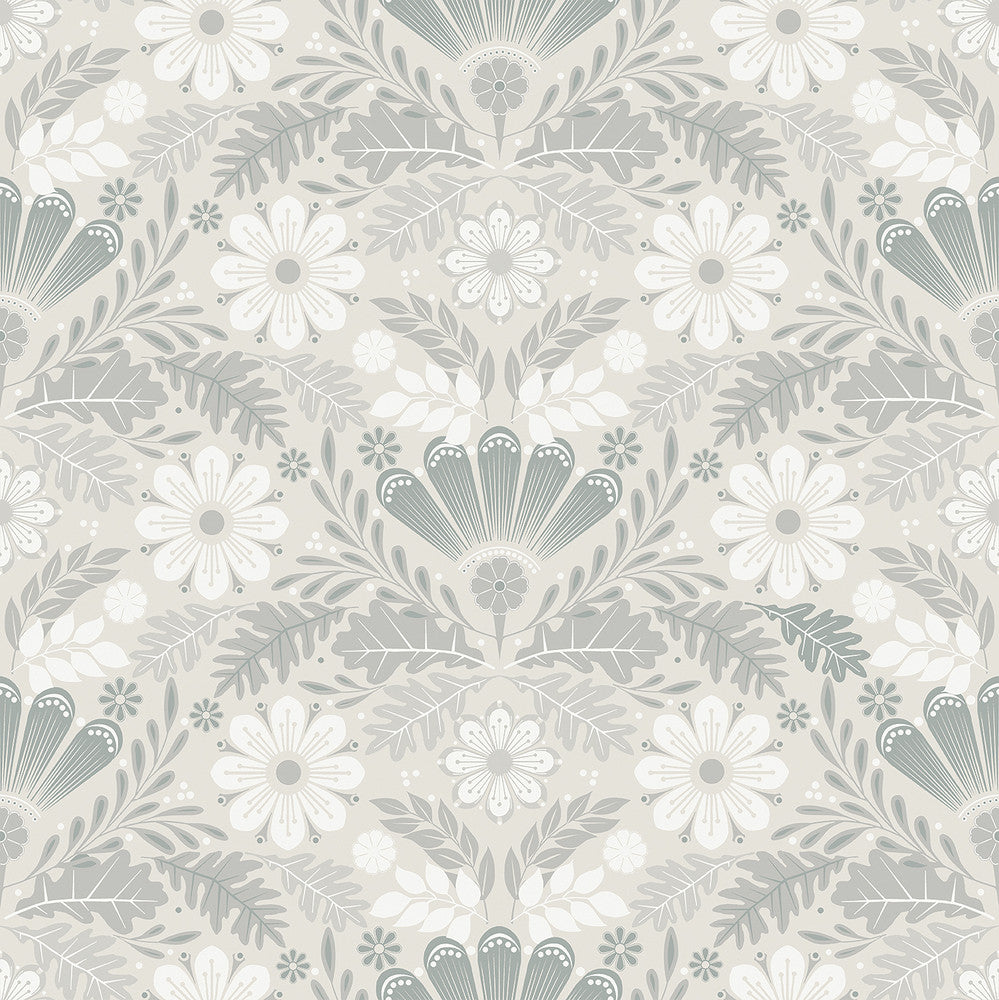 Klockrike Light Grey Botanical Damask Wallpaper by A-Street Prints Annelie Covers about 57.5 square feet 20.9-in by 33-ft long roll Unpasted 10.4 - Fabric Carolina -