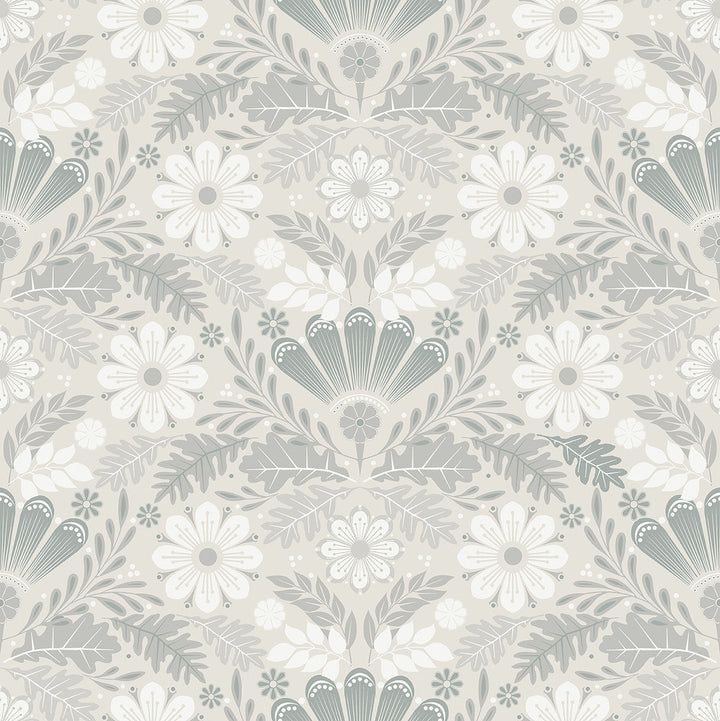 Klockrike Light Grey Botanical Damask Wallpaper by A-Street Prints Annelie Covers about 57.5 square feet 20.9-in by 33-ft long roll Unpasted 10.4 - Fabric Carolina -