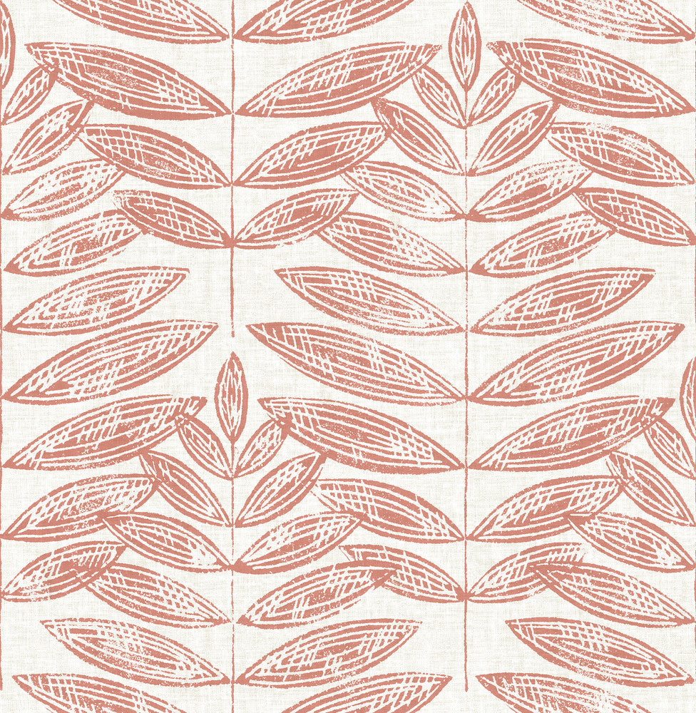 Akira Coral Leaf Wallpaper by A-Street Prints Annelie Covers about 56.4 square feet 20.5-in by 33-ft long roll Unpasted 20.9 - Fabric Carolina -